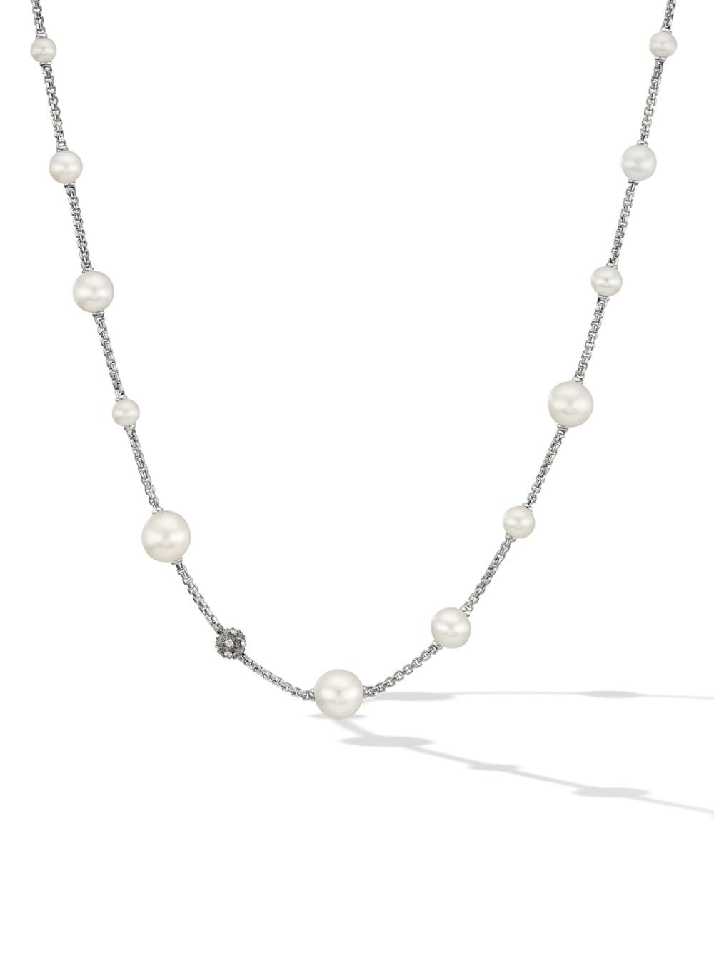 DAVID YURMAN STERLING SILVER STATION PEARL AND DIAMOND NECKLACE
