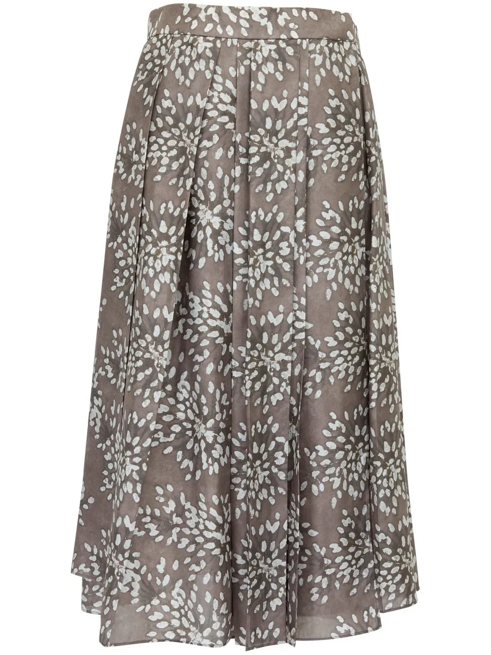 

Brunello Cucinelli pleated floral-print silk skirt - Brown