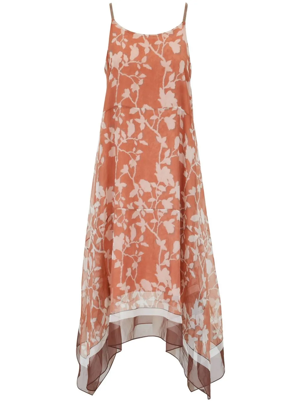 

Brunello Cucinelli vestido midi de seda con estampado floral - Naranja