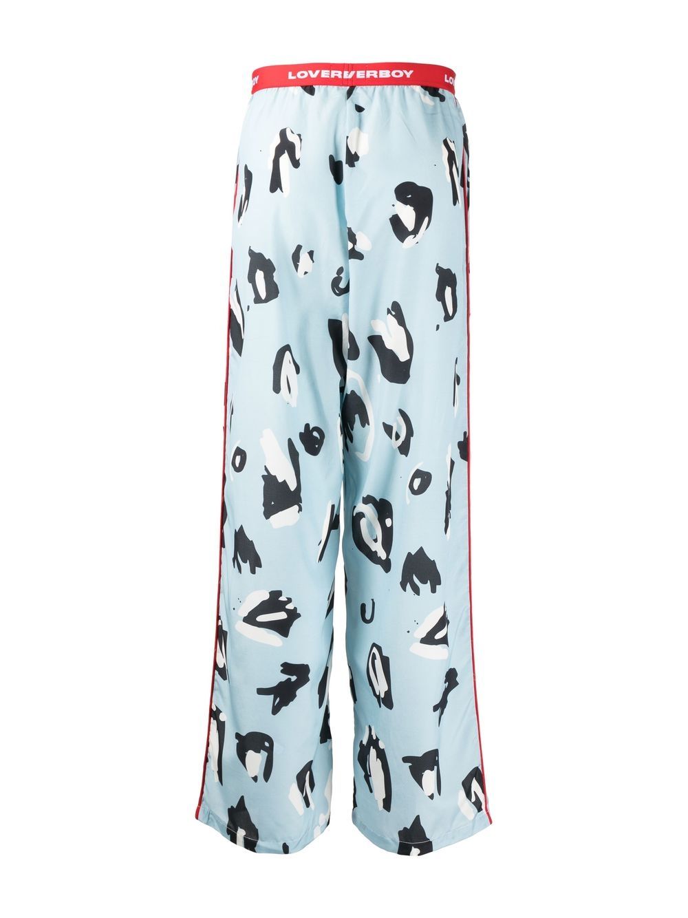 Shop Charles Jeffrey Loverboy Abstract-print Logo-waist Trousers In Blue