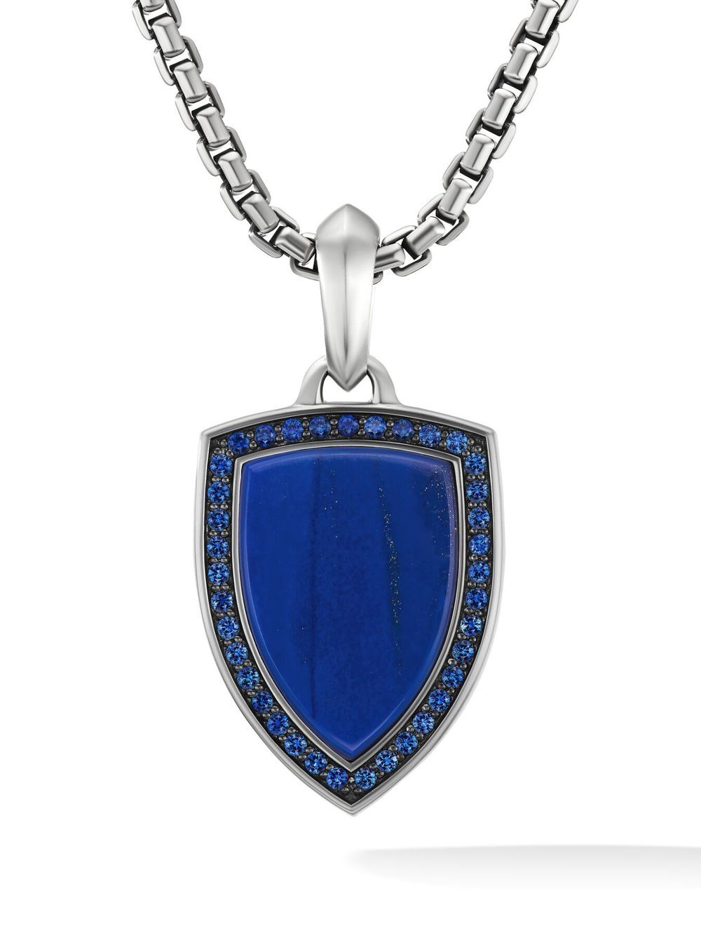 David Yurman sterling silver Shield lapis and sapphire amulet