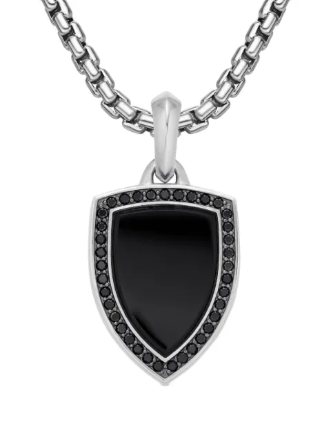 David Yurman sterling silver Shield onyx and diamond amulet