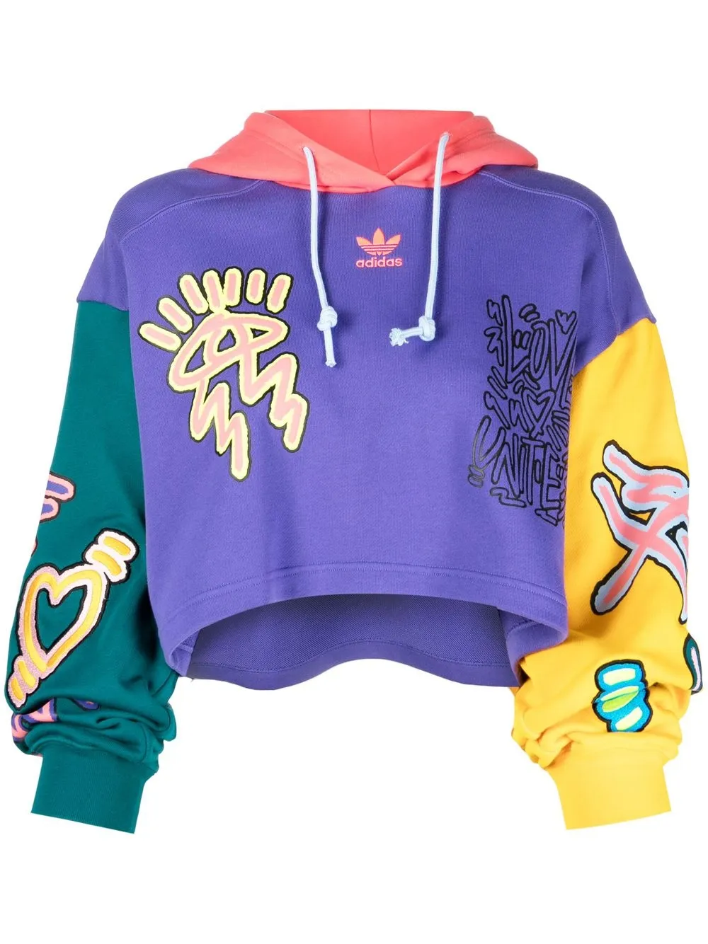 

adidas colour-block embroidered-logo hoodie - Purple