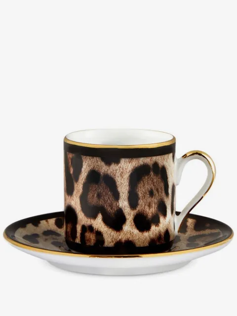Dolce & Gabbana set de taza de café espresso con estampado de leopardo