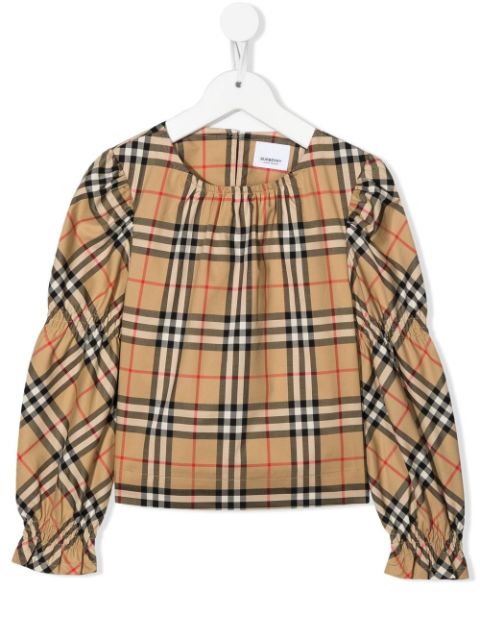 Burberry Kids - puff-sleeve Vintage Check blouse