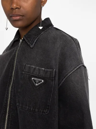 logo-patch denim shirt jacket | Prada 