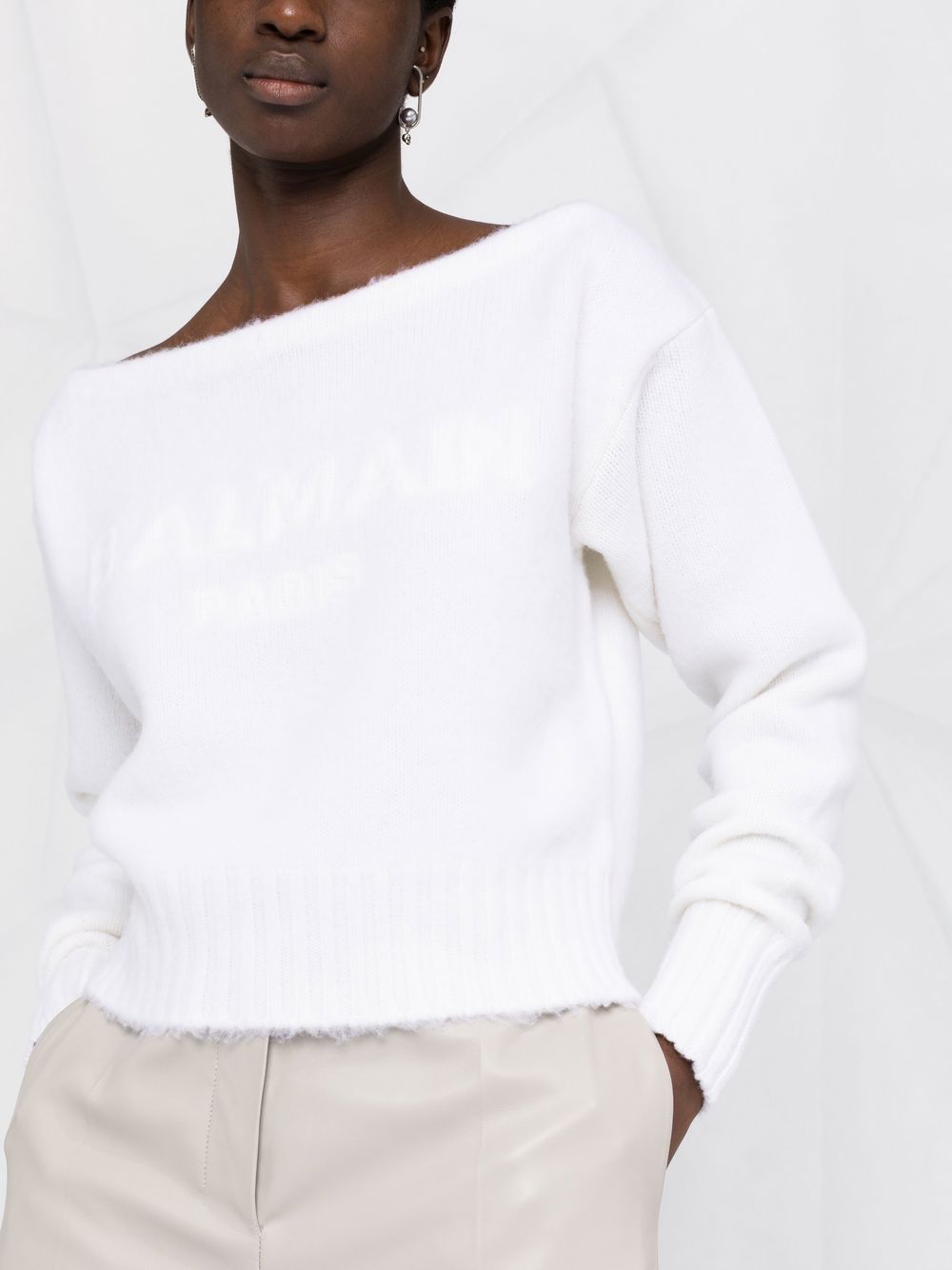 Cheap Balmain slash-neck long-sleeve jumper Women