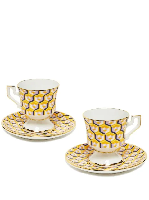 La DoubleJ pack de dos tazas de café con motivo geométrico 