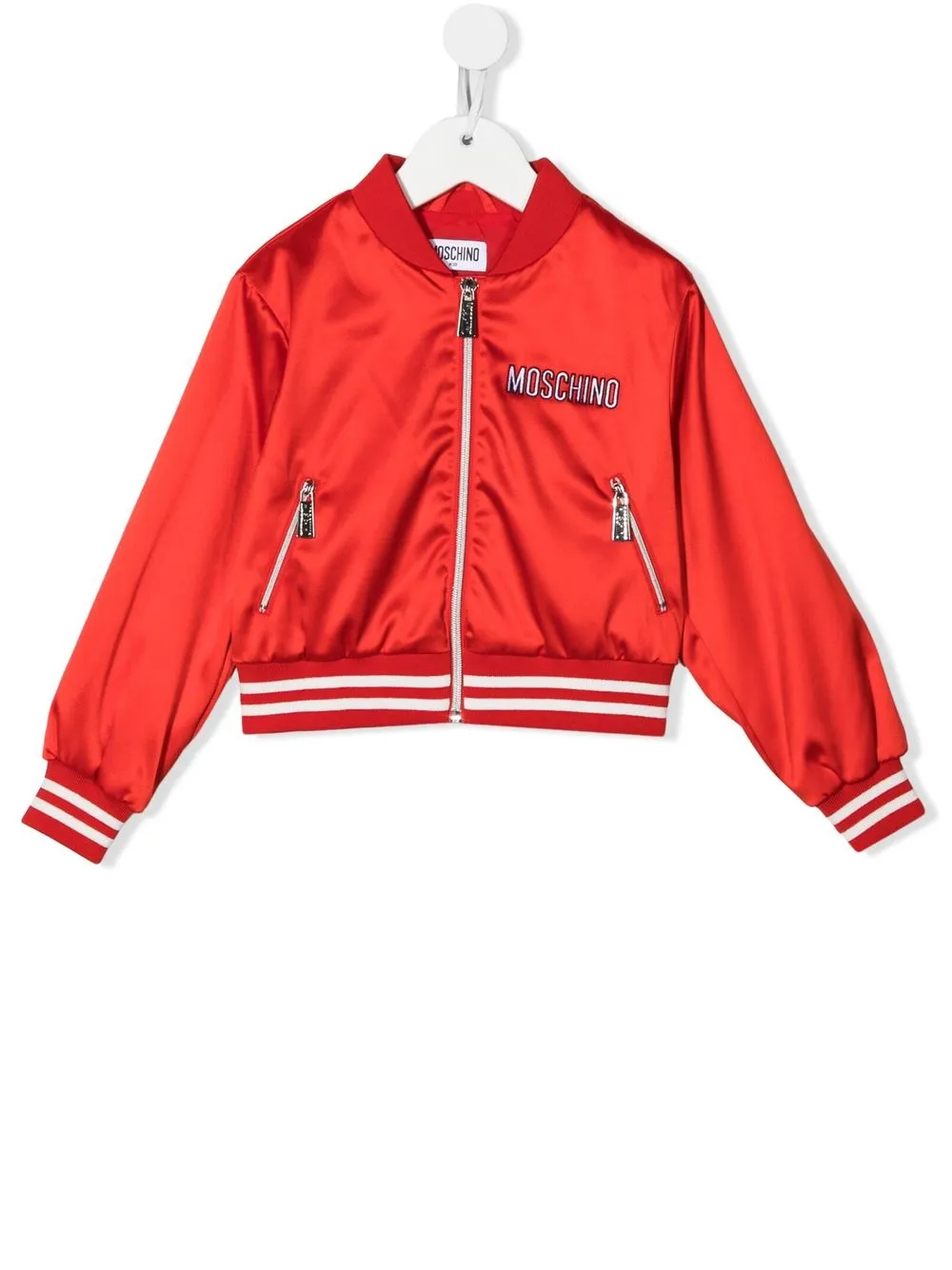 

Moschino Kids chamarra bomber con logo bordado - Rojo