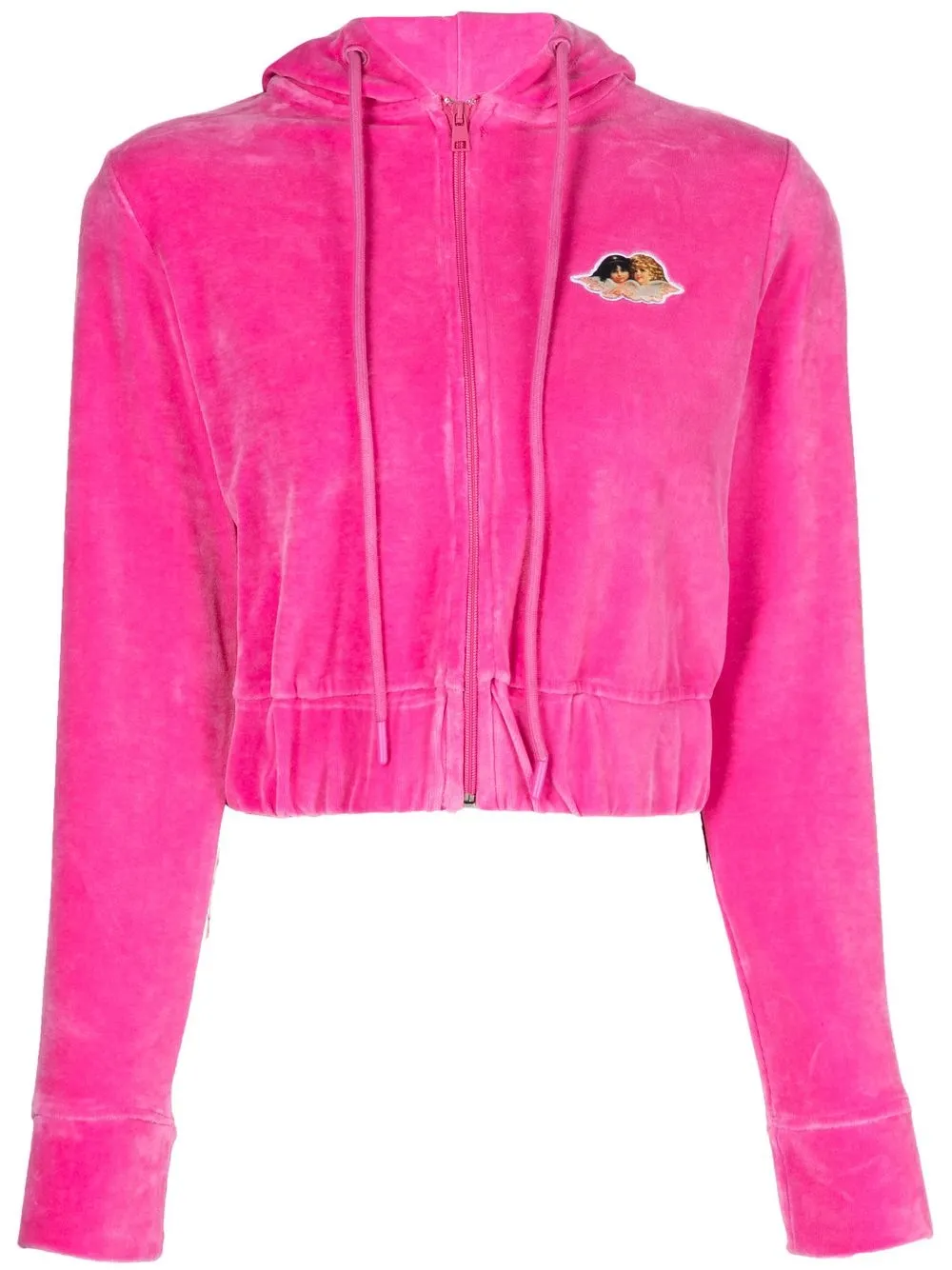 

Fiorucci chest logo-patch velvet hoodie - Pink