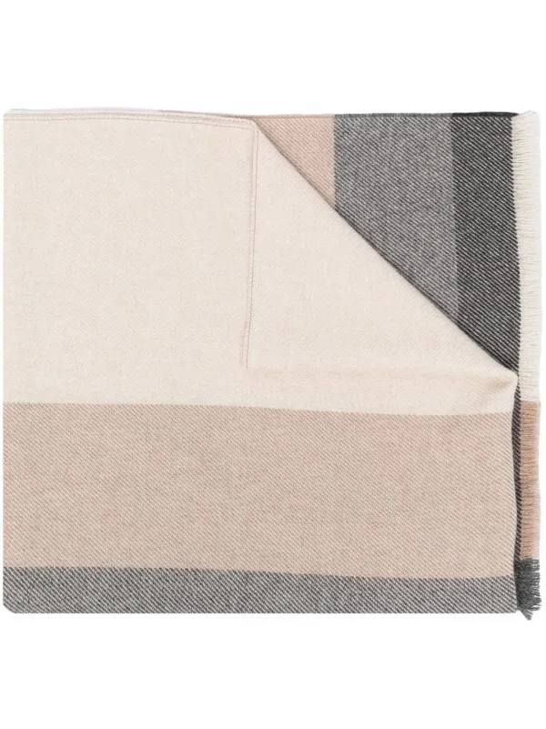 Brunello Cucinelli Striped Wool Scarf in Grey
