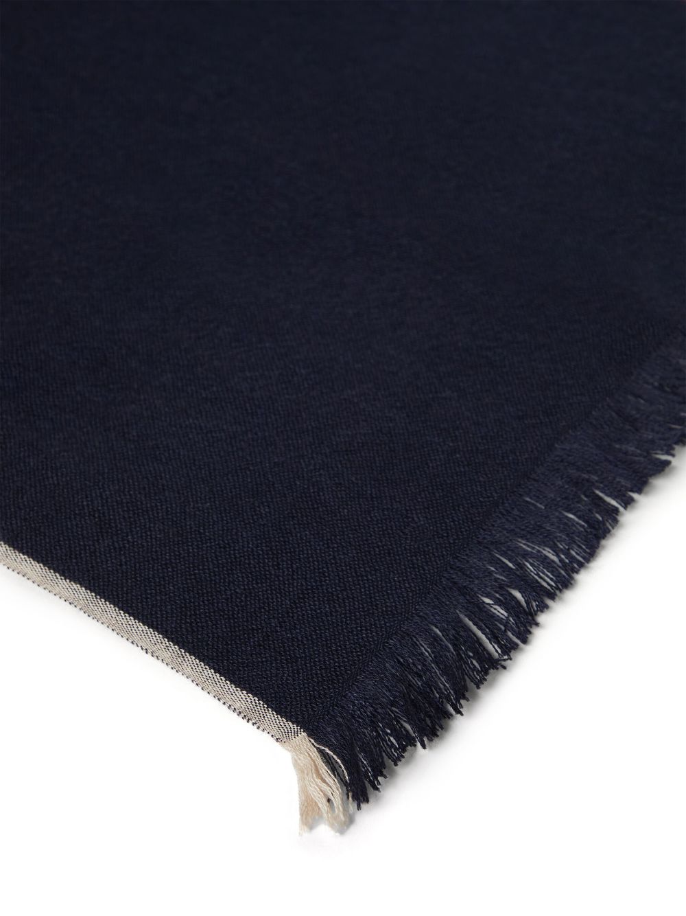 Shop Brunello Cucinelli Solid Border Fringed Scarf In Blue