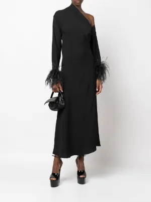 16Arlington feather-trim one-shoulder Dress | Black