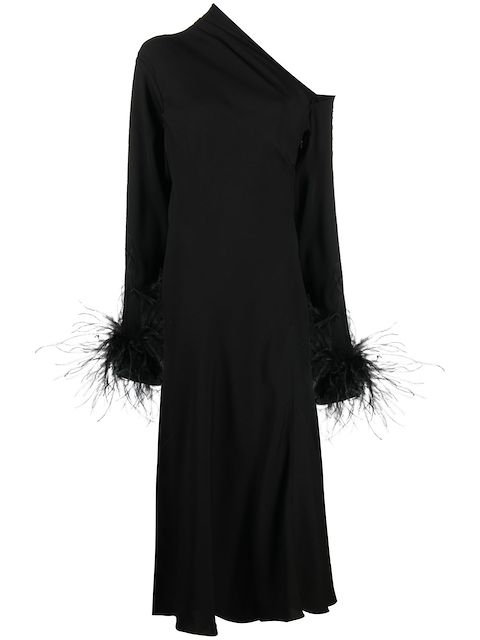 16Arlington feather-trim one-shoulder dress