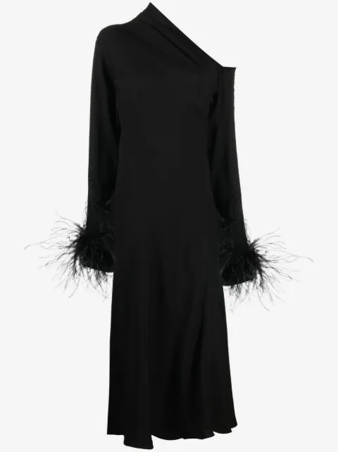 16Arlington feather-trim one-shoulder dress