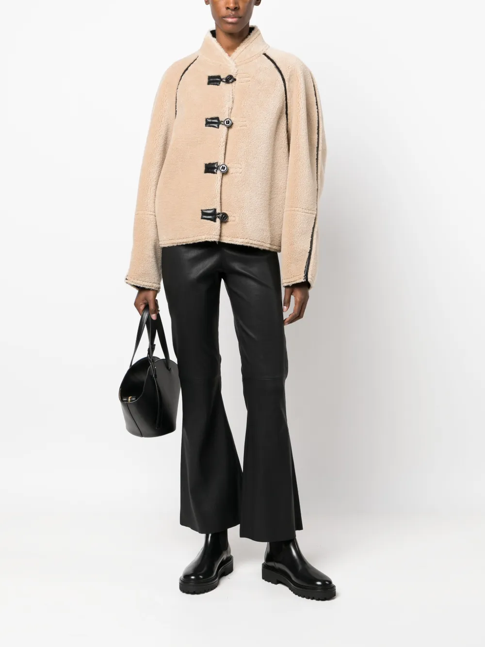 Low Classic Reversible Shearling Coat With Vegan Leather Accents In Neutrals