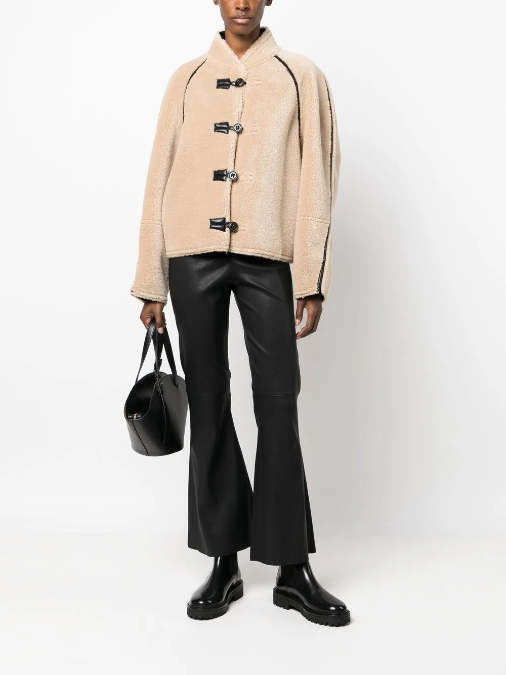 Low Classic Reversible Shearling Coat With Vegan Leather Accents In Neutrals