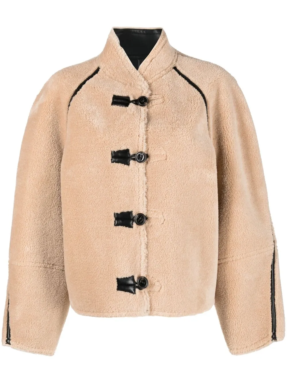 Low Classic Reversible Shearling Coat With Vegan Leather Accents In Neutrals