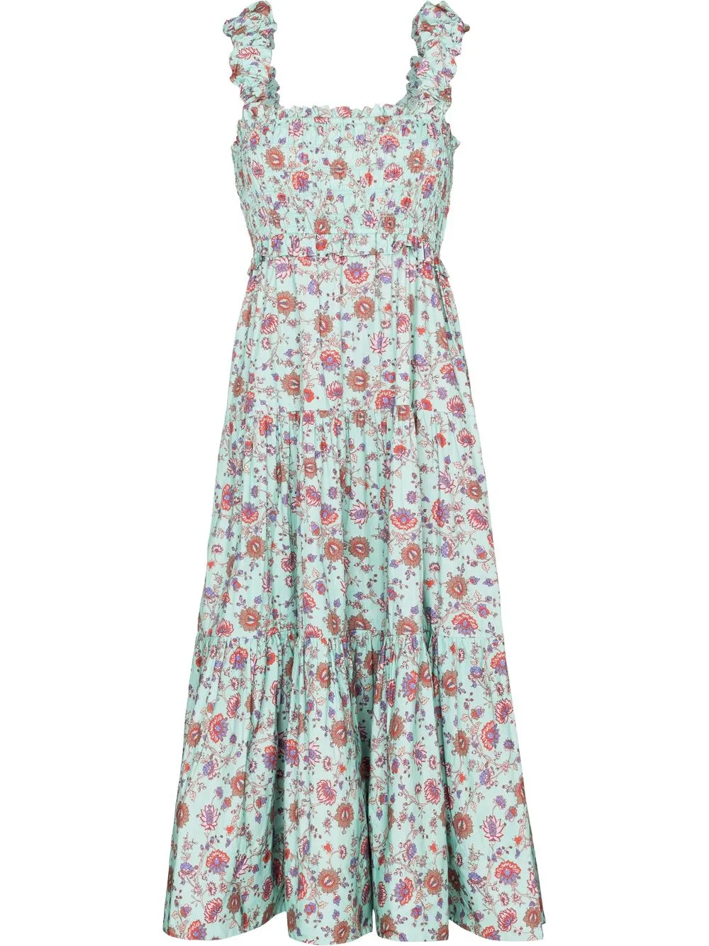 

Sea floral-print shirred midi dress - Blue