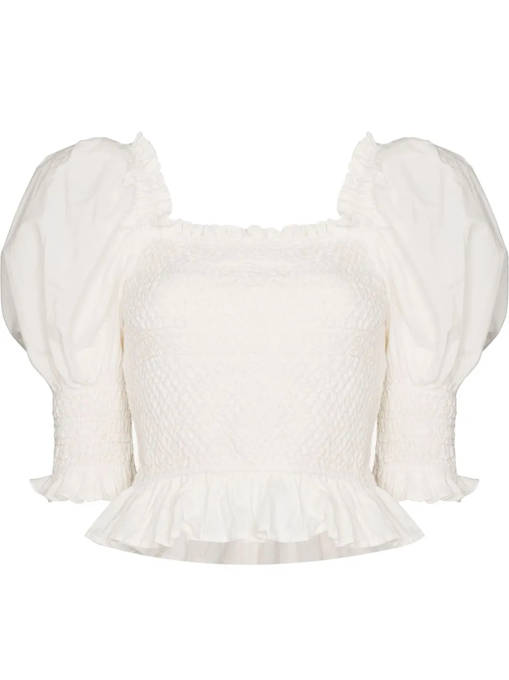 

Sea smocked peplum hem top - White