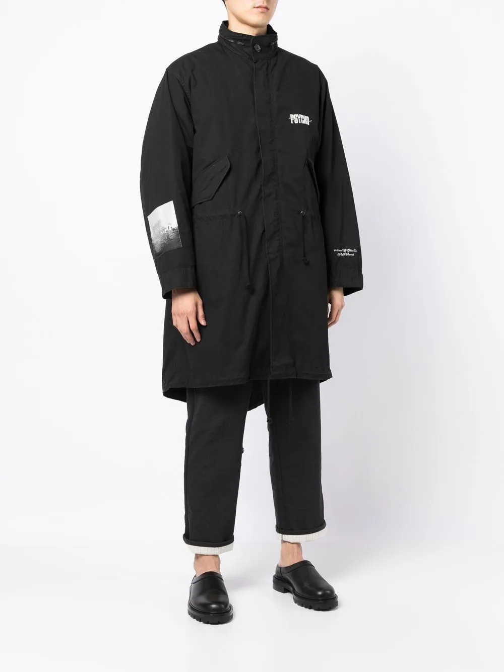 x Psycho graphic-patch coat