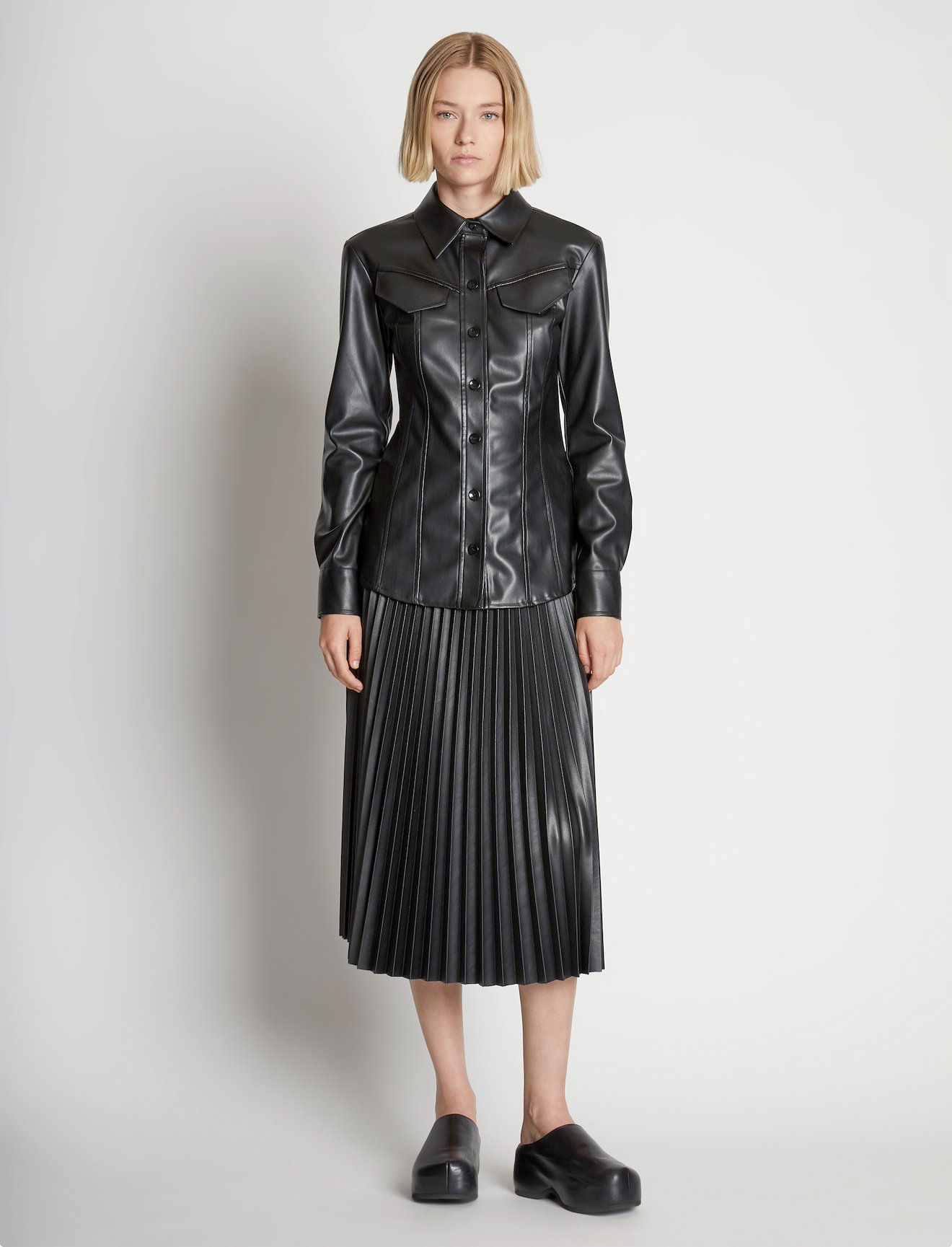 Faux Leather Tapered Shirt #1