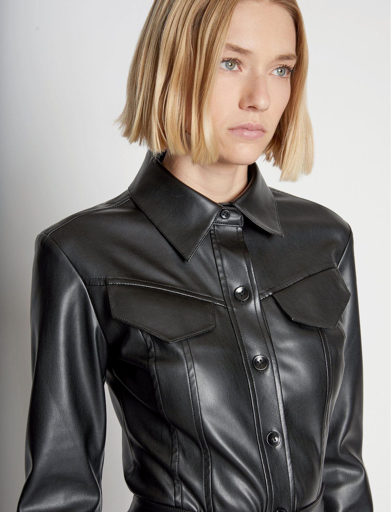 Faux Leather Tapered Shirt #4