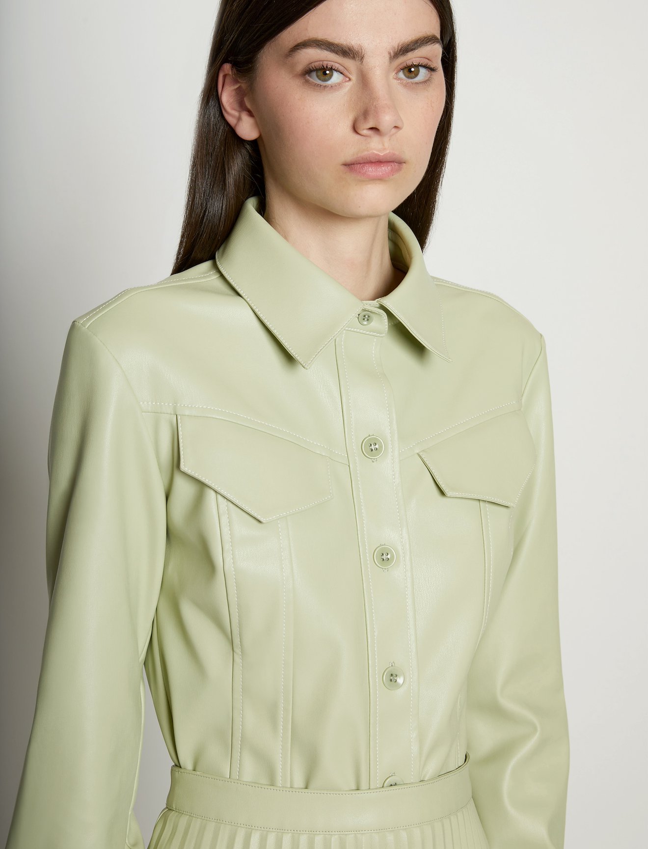 Faux Leather Tapered Shirt #4