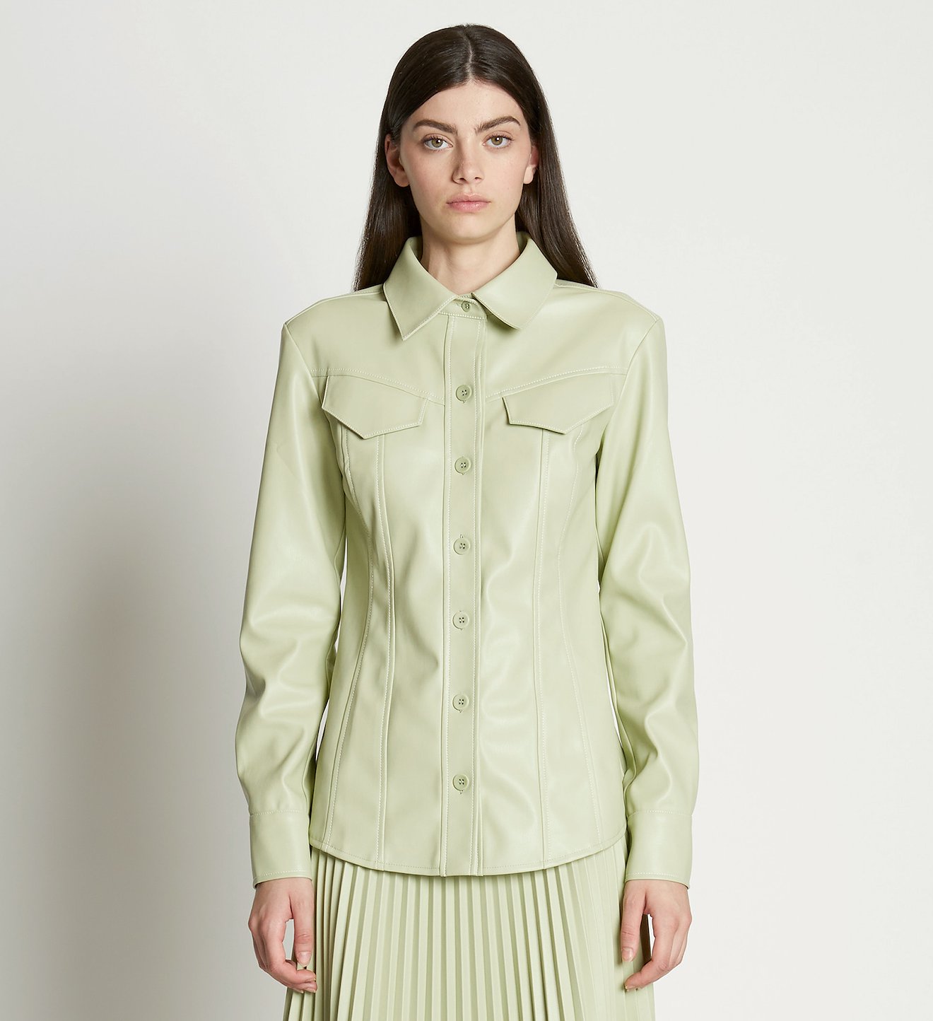 Faux Leather Tapered Shirt