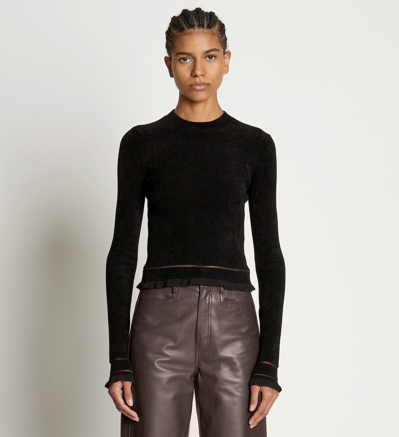 Cropped Turtleneck Chenille Sweater