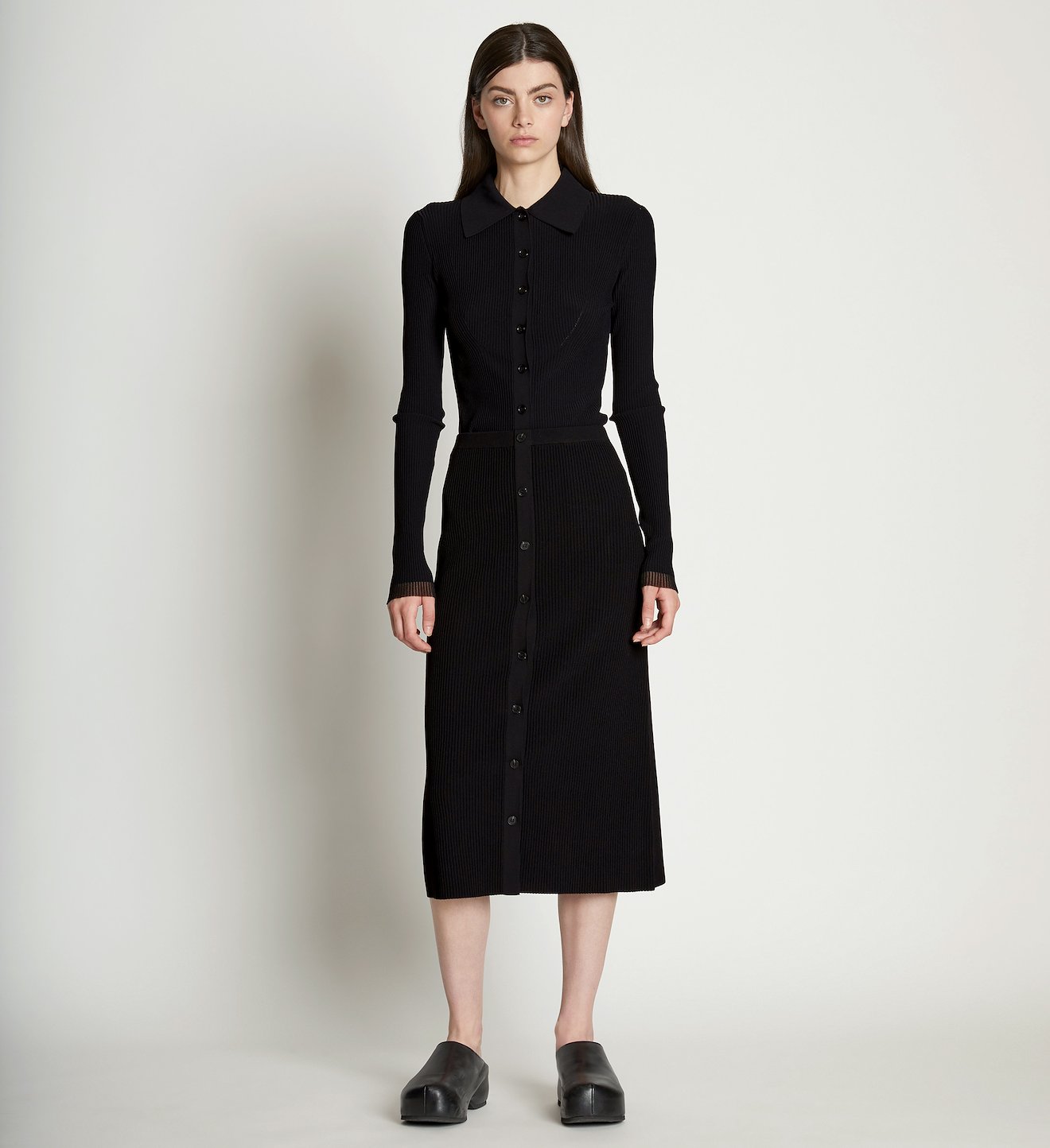 Rib Knit Button Front Skirt