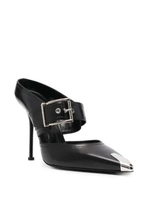 【関税&送料込】Alexander Mcqueen Punk Buckle Mule In Silve Alexander Mcqueen Metallic Punk Buckle Mules 90 - Silver