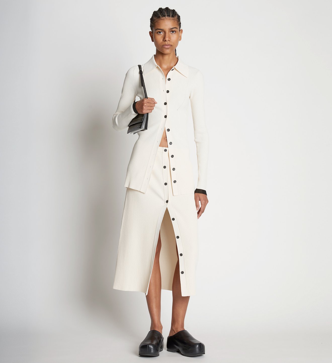Rib Knit Button Front Skirt