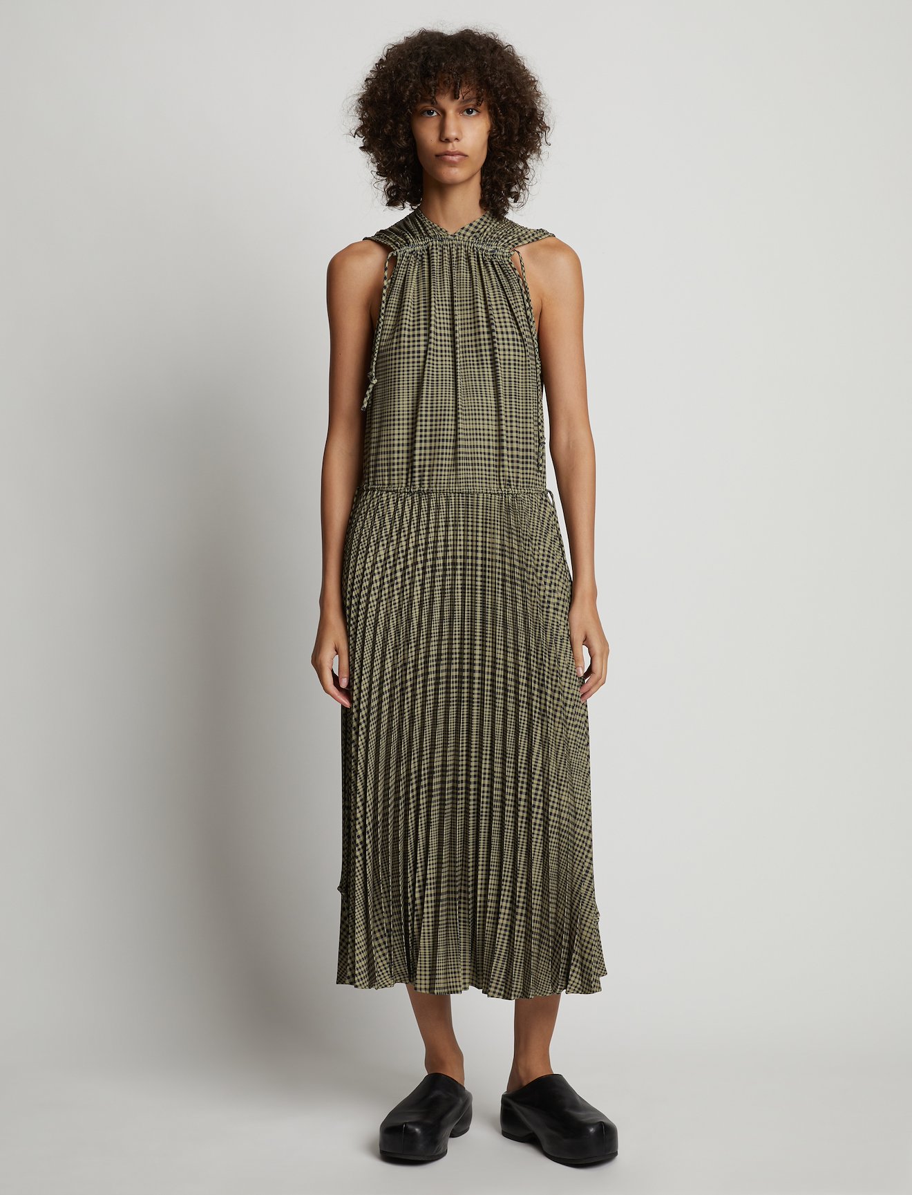 Pleatable Crepe Drawstring Dress