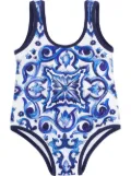 Dolce & Gabbana Kids Majolica-print one-piece swimsuit - Blue