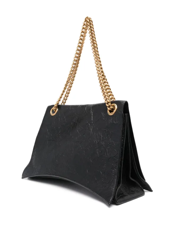 Balenciaga large Crush leather shoulder bag women CALFSKIN Lambskin OS Black