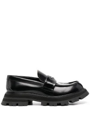 black leather platform loafers