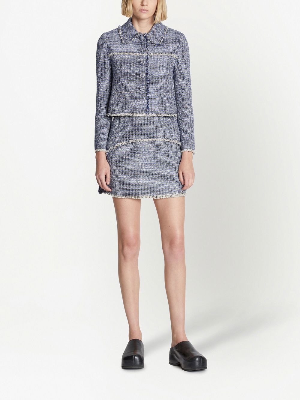 Shop Proenza Schouler White Label Frayed-hem Tweed Mini Skirt In Blue