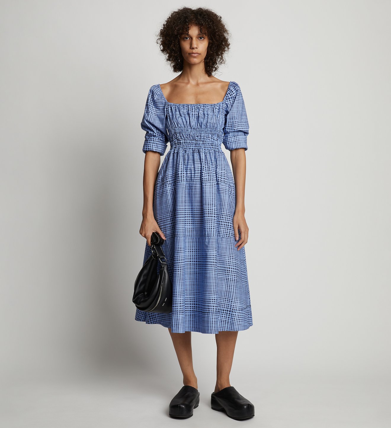 Grid Poplin Square Neck Dress