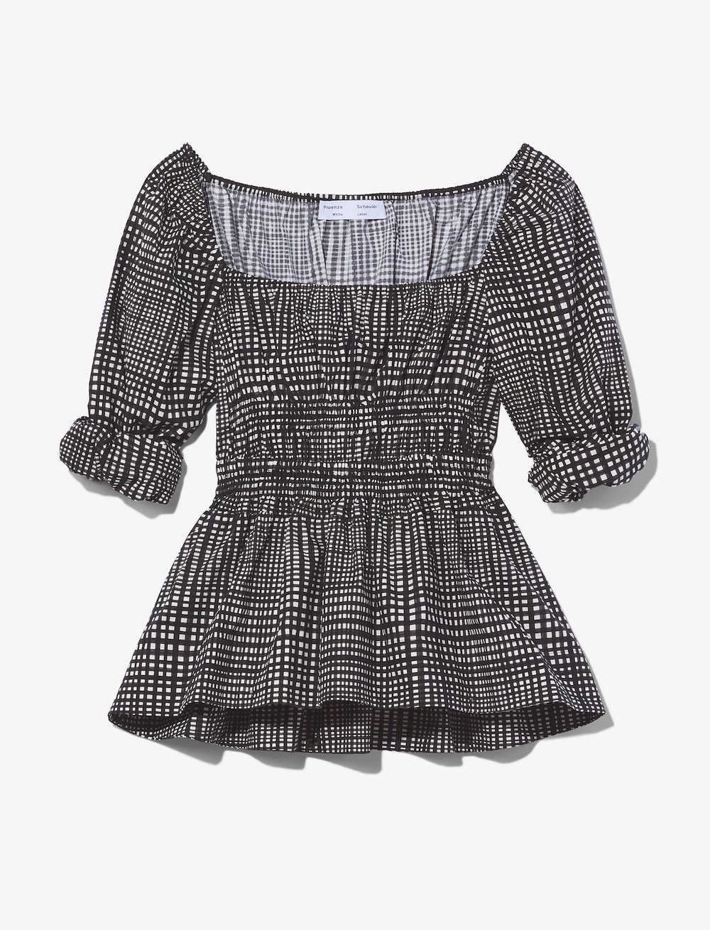 Grid Poplin Square Neck Top