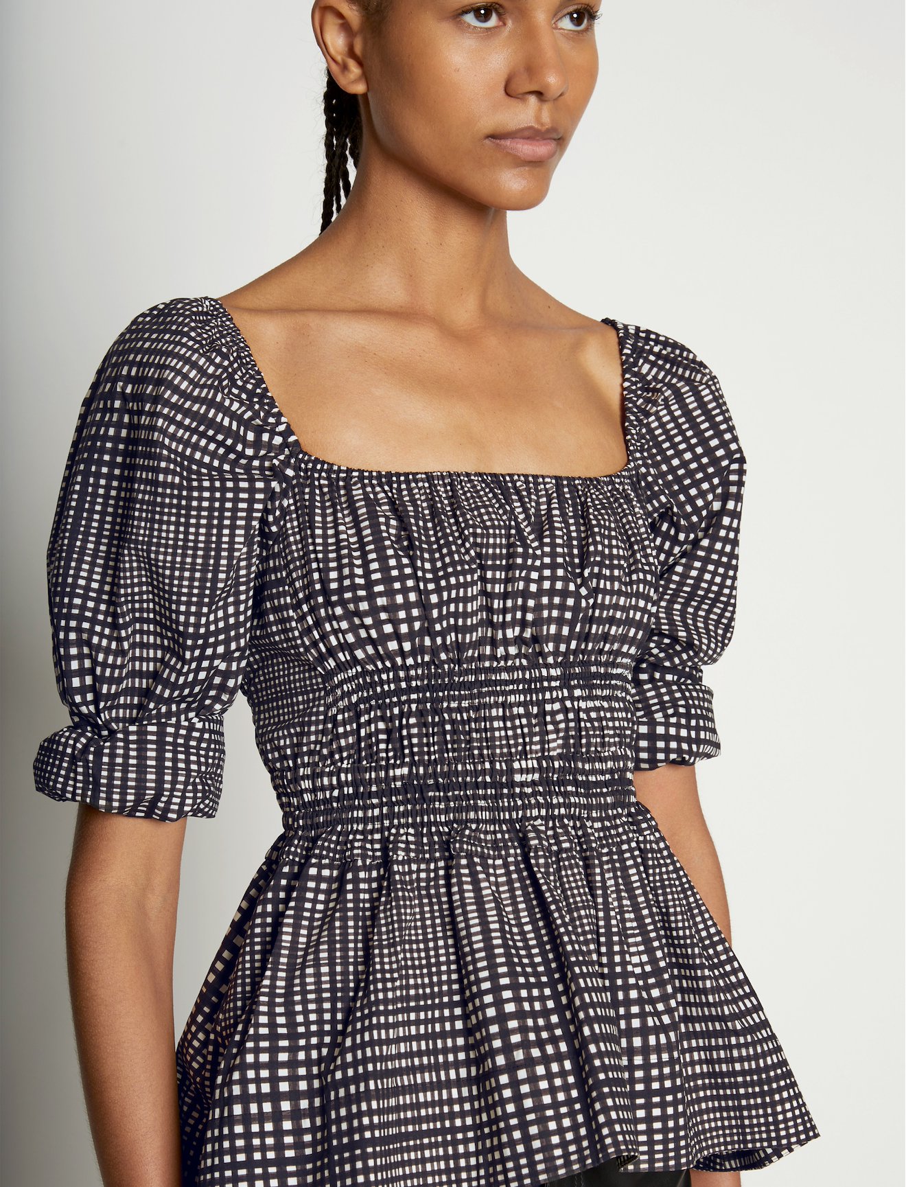 Grid Poplin Square Neck Top #4