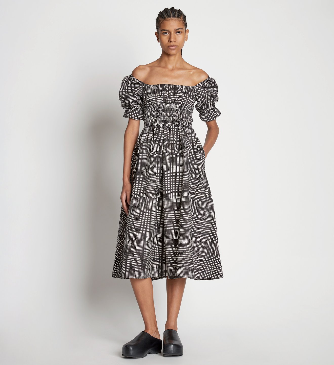 Grid Poplin Square Neck Dress