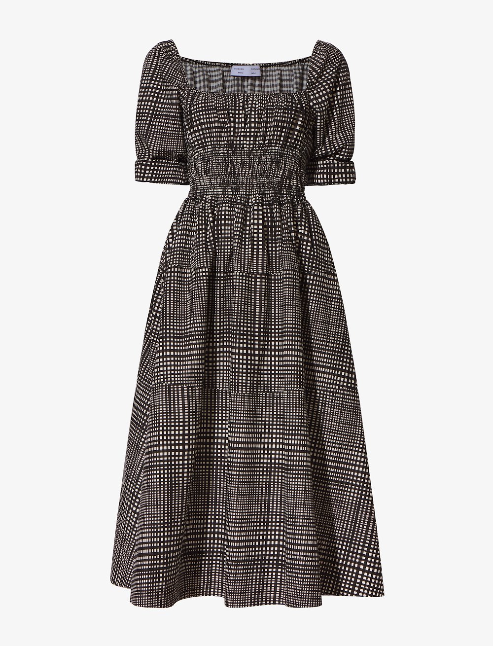 Grid Poplin Square Neck Dress
