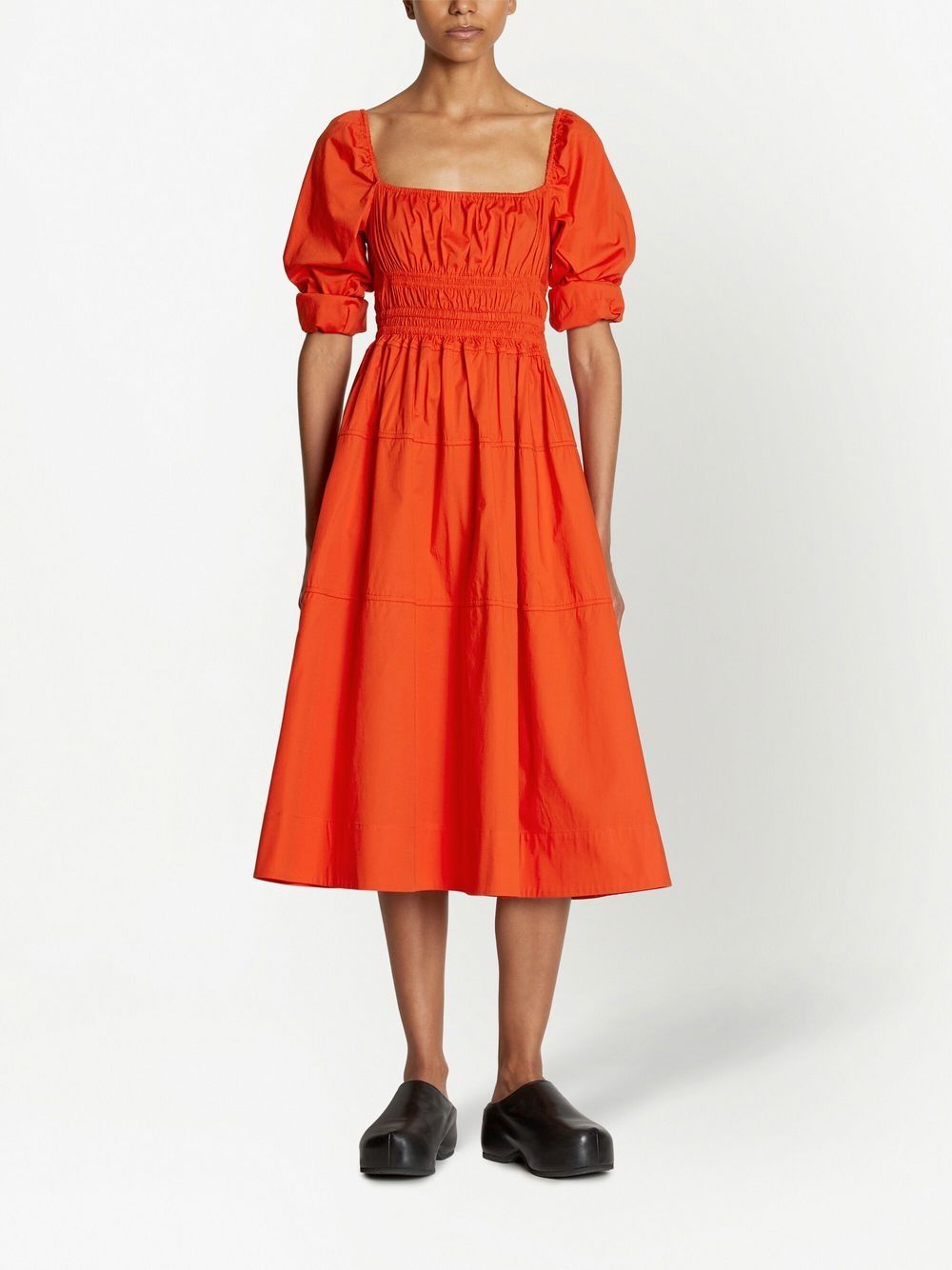 Proenza Schouler White Label smocked-detail square-neck dress - Oranje