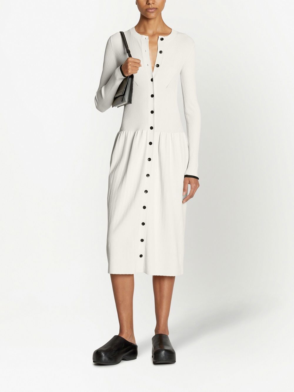 Shop Proenza Schouler White Label Ribbed-knit Buttoned Midi Dress In Neutrals