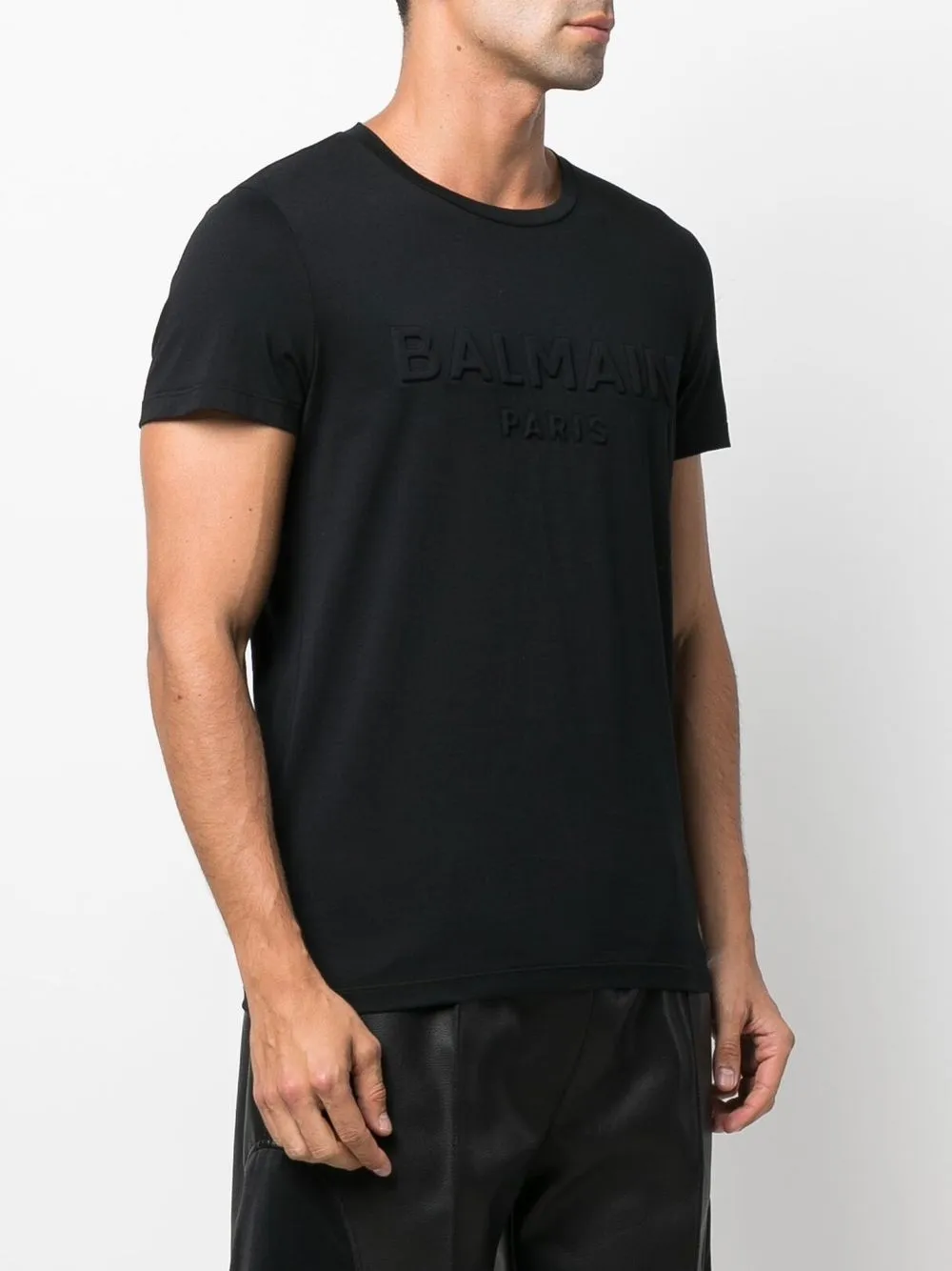  Balmain T Shirt Mit Logo Prägung   Schwarz 