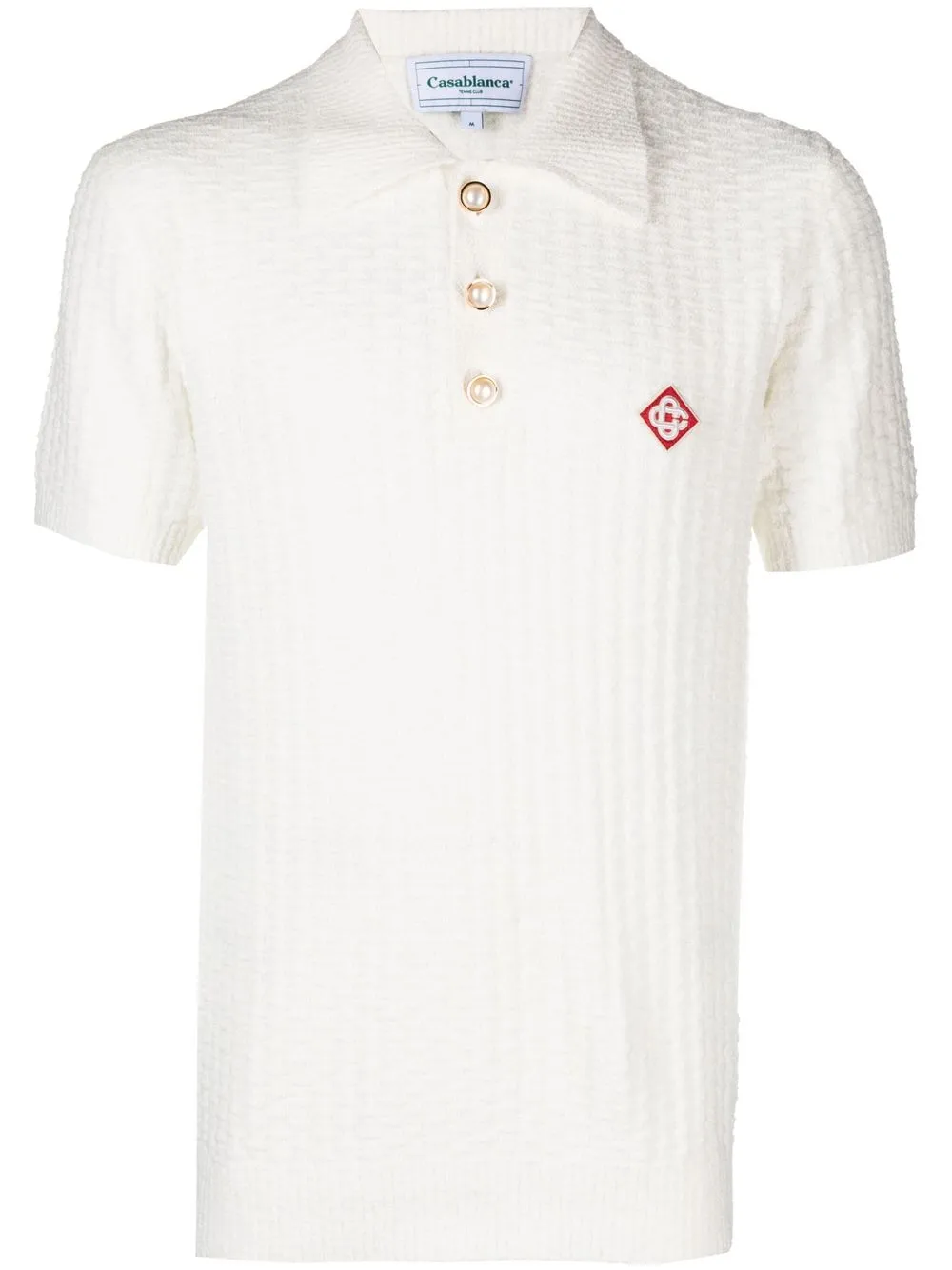 

Casablanca logo-patch bouclé polo shirt - White