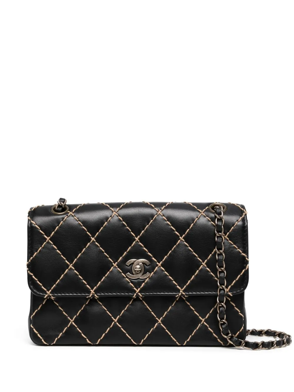 Preowned Chanel 2000s Wild Stitch Classic Flap Shoulder Bag In Black