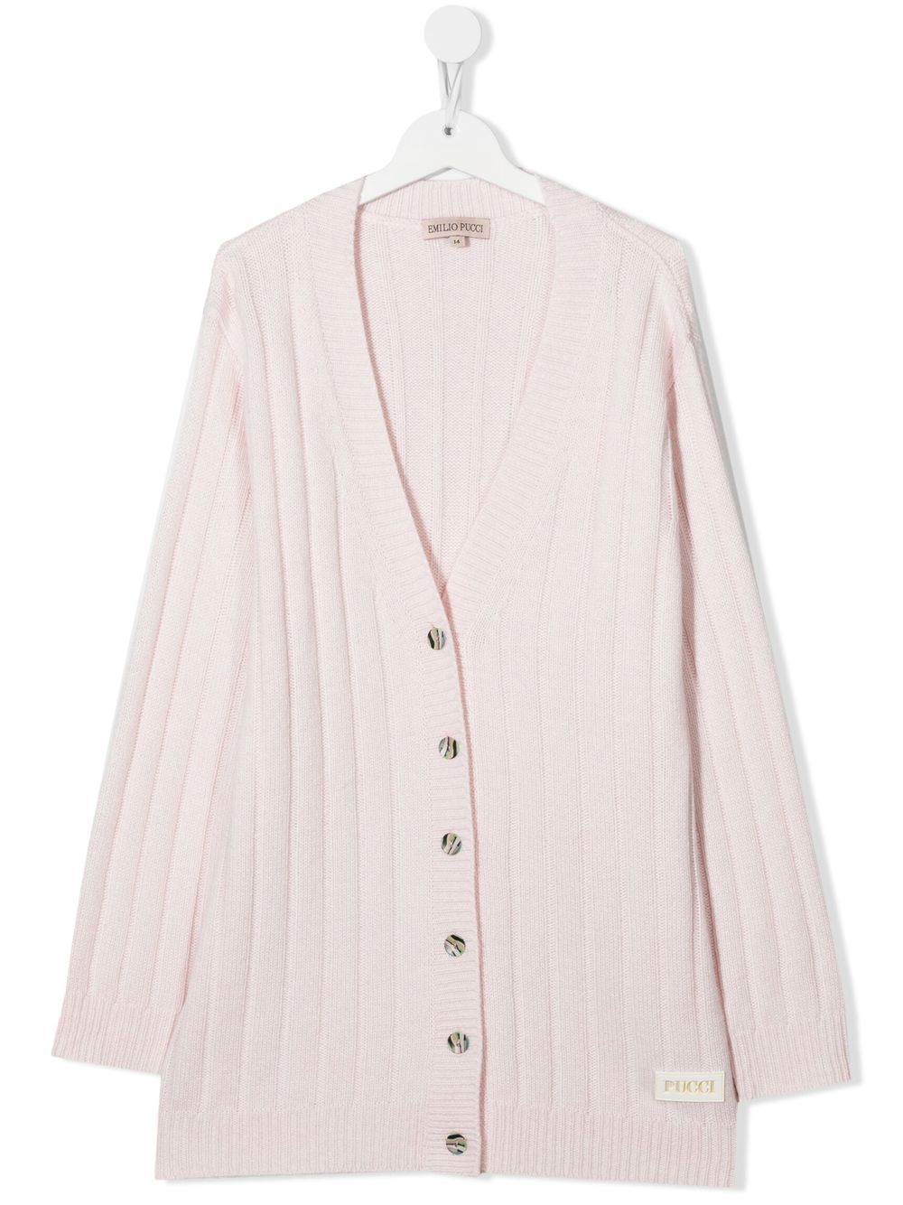 

PUCCI Junior ribbed-knit wool-blend cardigan - Pink