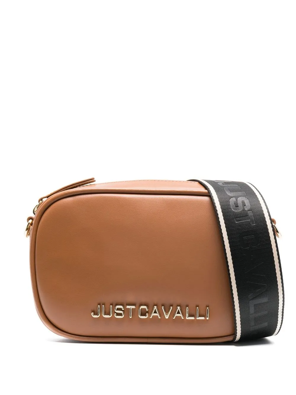 Just Cavalli Logo字样皮质斜挎包 In Brown